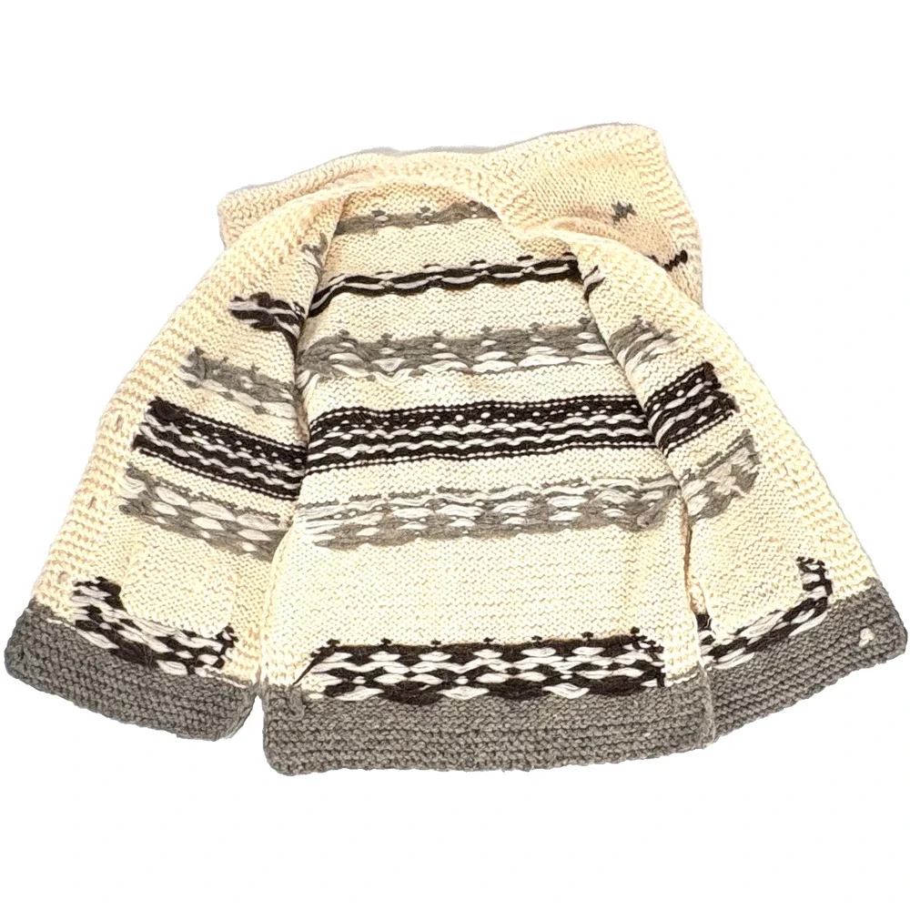 90s VTG Chunky Wool Cardigan Vest Large XL Hand Knit Cottagecore Romania Unisex